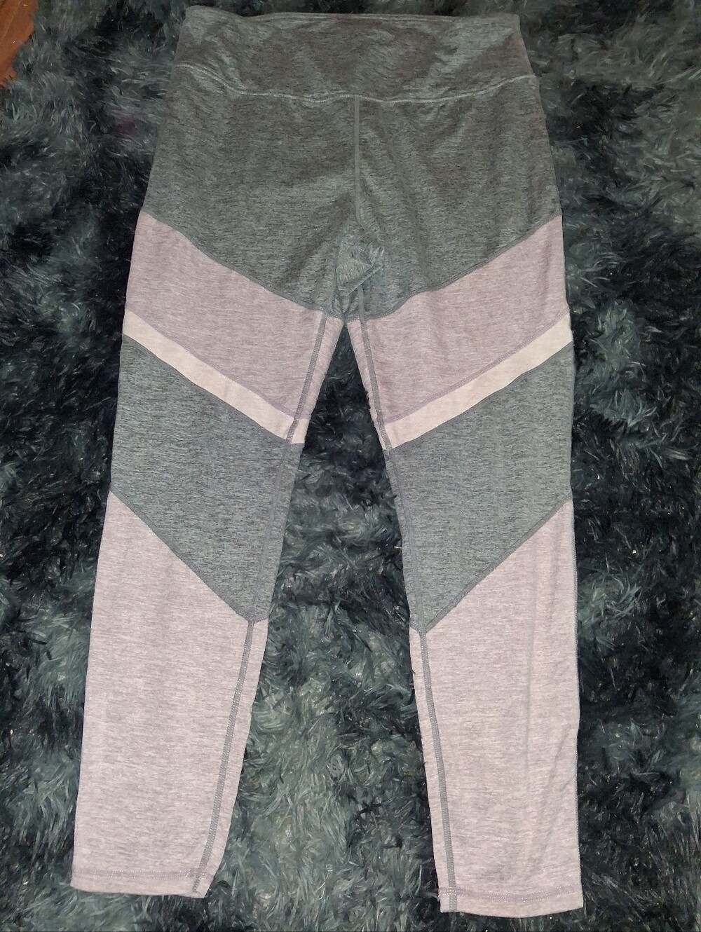 Colorblock Leggings - Gray and Light Pink/ Purple Shades
